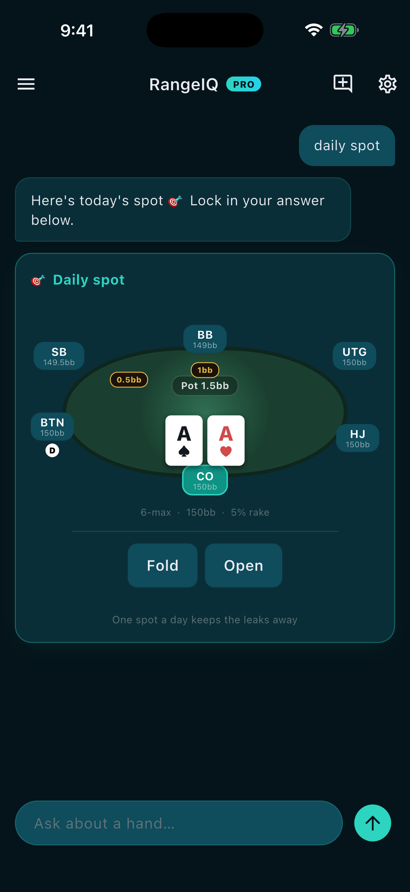 Daily Spot in RangeIQ, a daily poker study routine warm-up